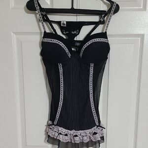 Black and White Lace Trim Corset Top